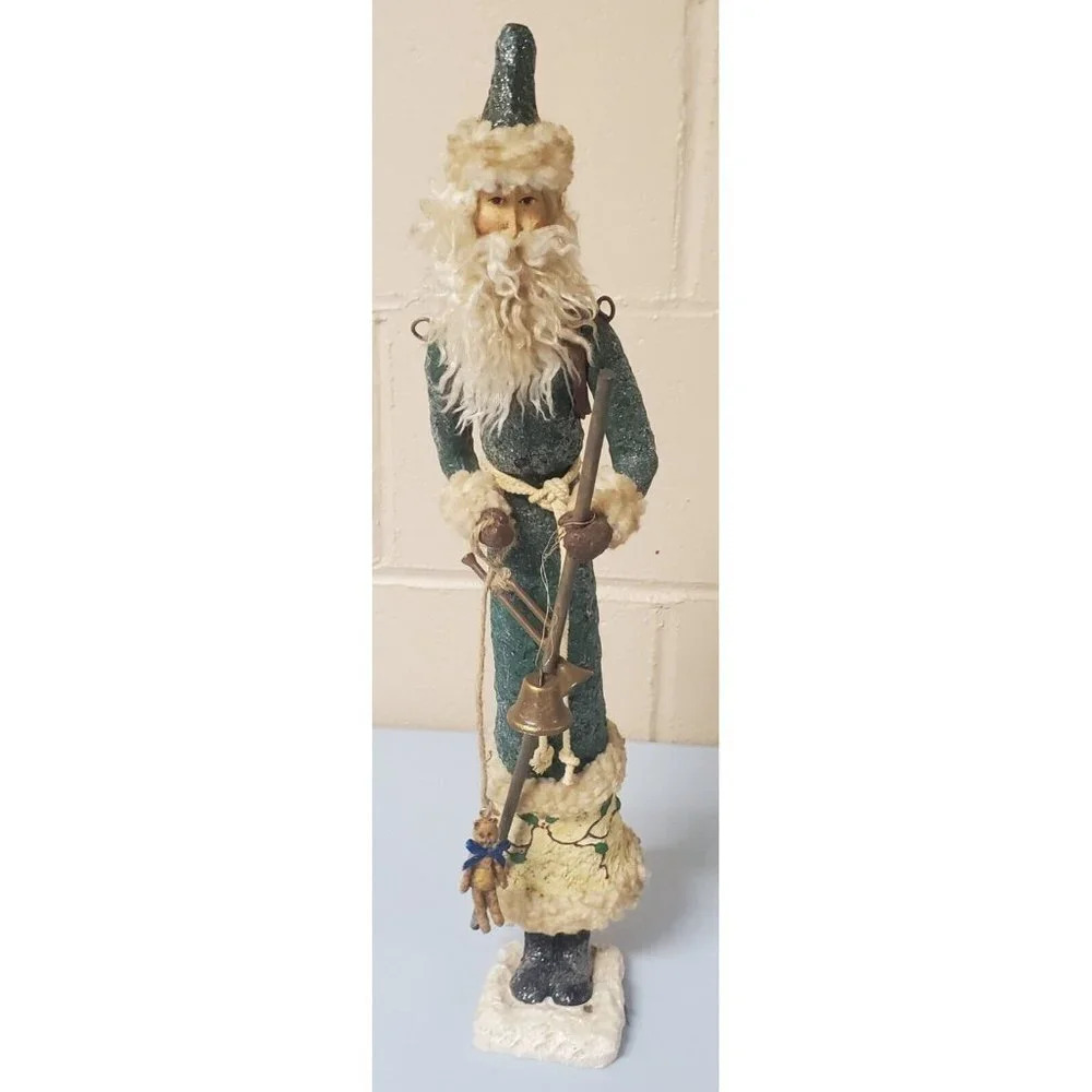 19" Father Christmas ? Tall Resin Statue Fur Trim Beard Wobble Bobble Head